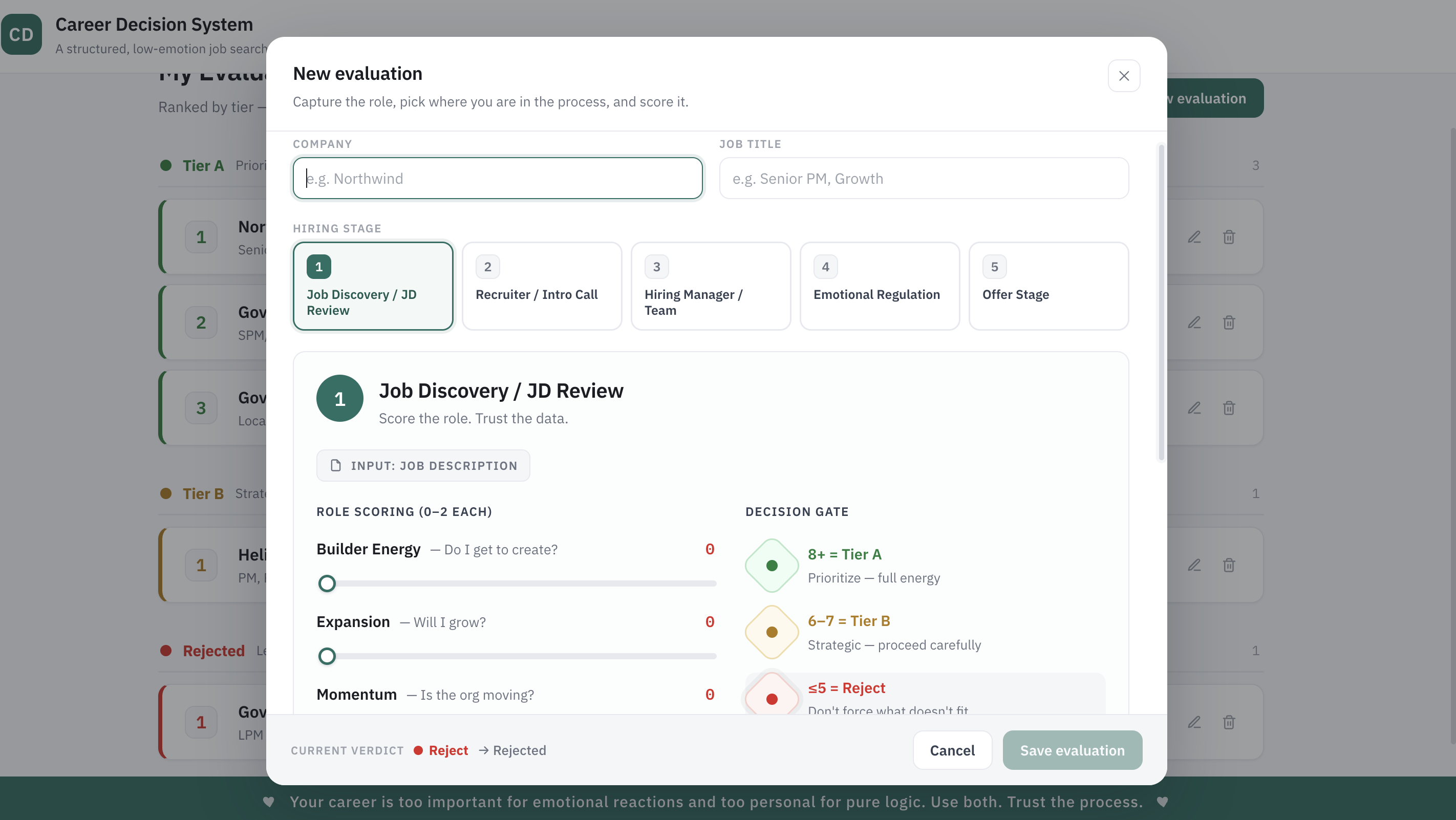Career Decision System — opportunity scoring dashboard